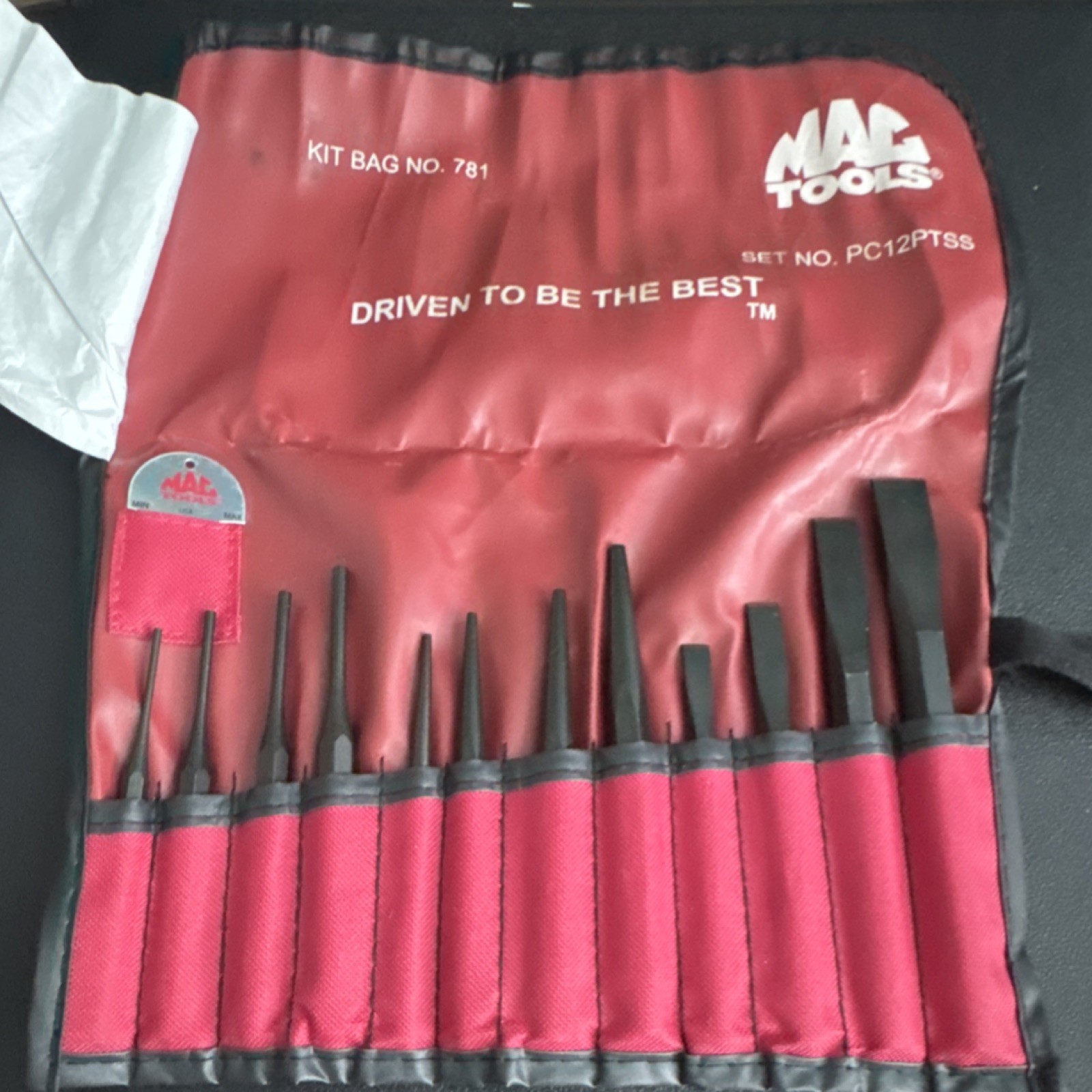 Mac Tools PC12PTSS 12-Piece Steel Punch Set Black Kit Bag Included