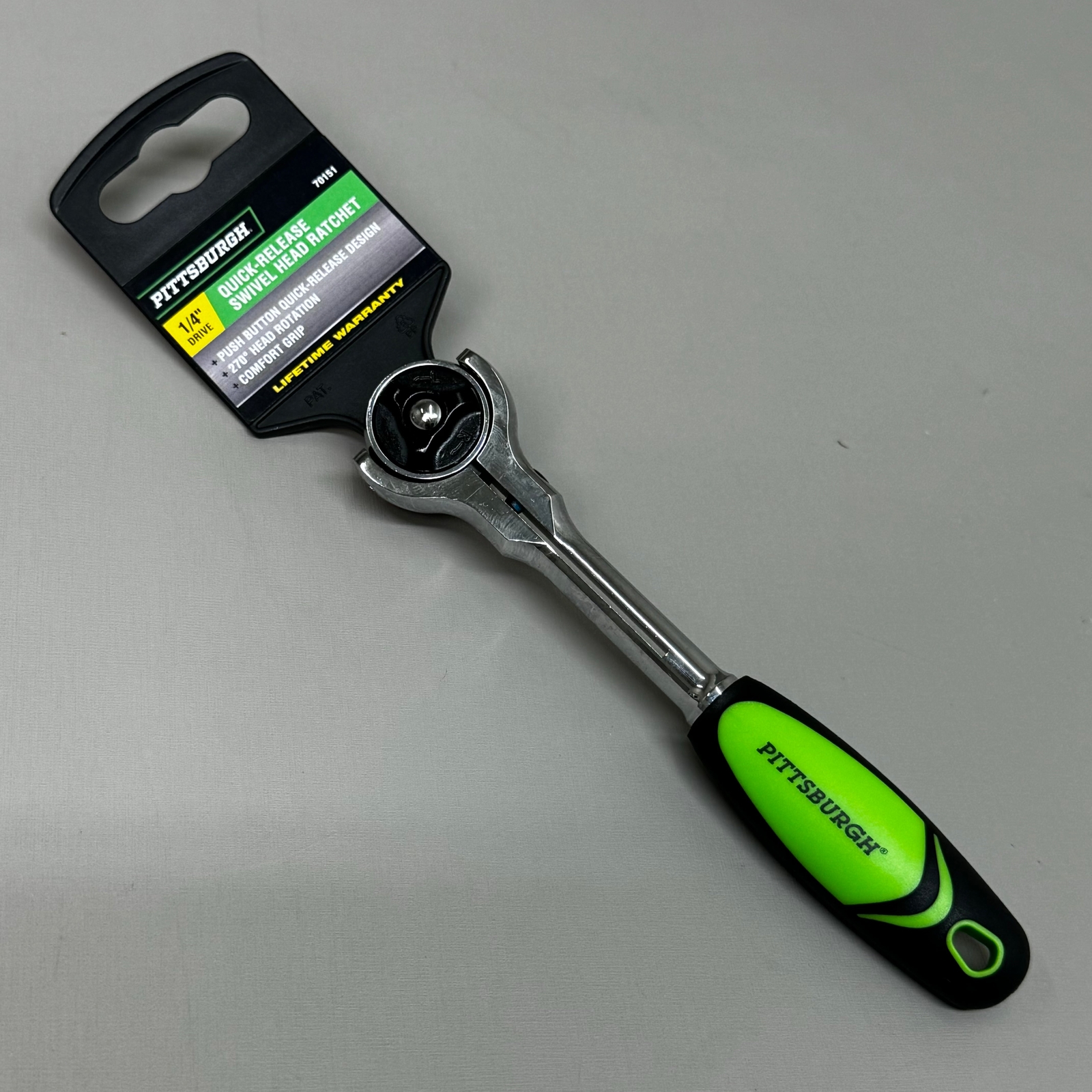 PITTSBURGH AUTOMOTIVE 270° Quick Release Swivel Head Ratchet 1/4″ Green 70151