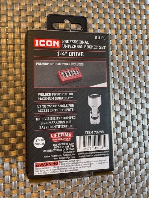 NEW ICON S1US6 PROFESSIONAL UNIVERSAL SOCKET SET SAE 1/4″ DRIVE 6PC. SEALED