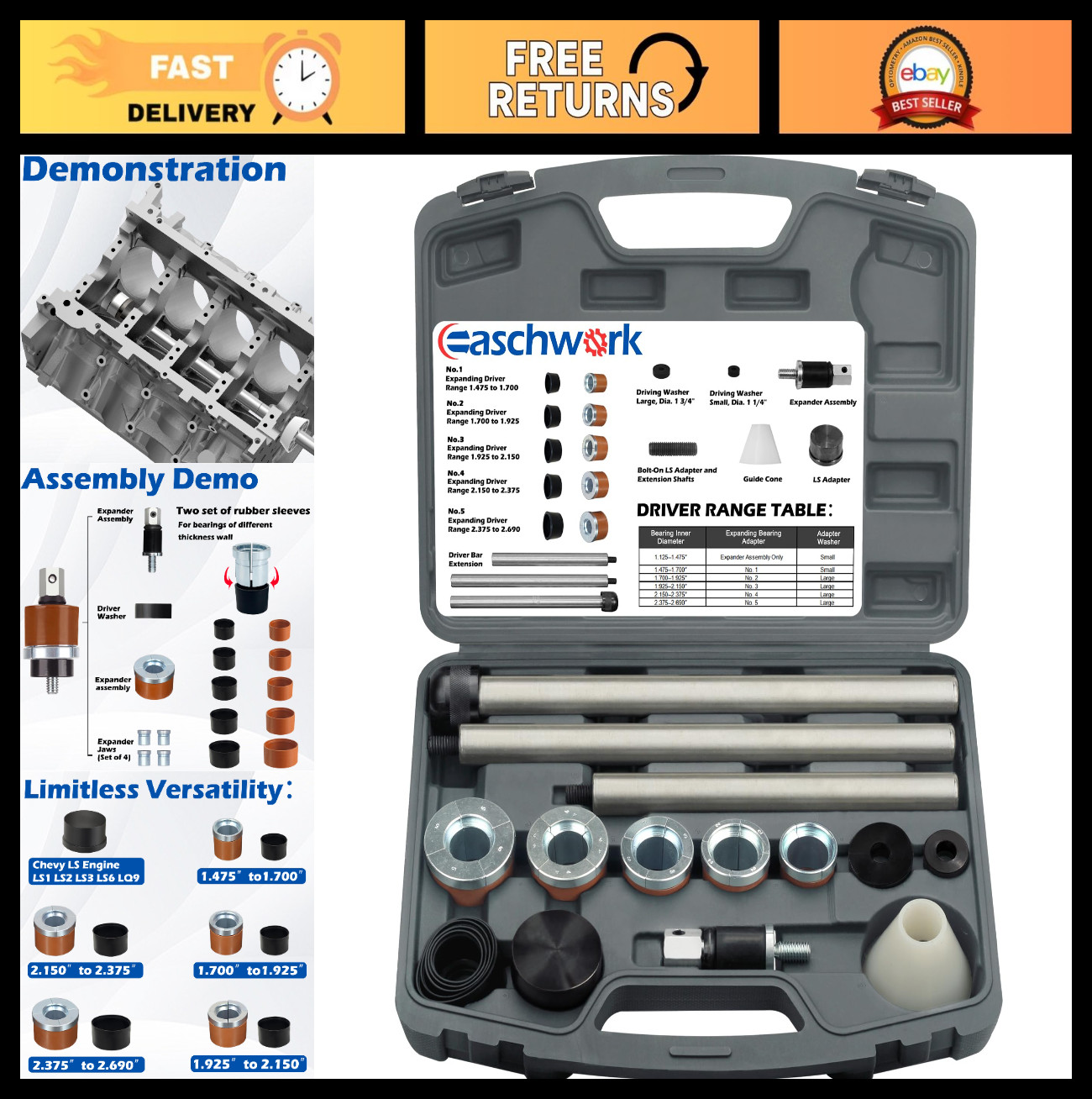 Engine Cam Bearing Install & Removal Tool Kit for Chevy LS & Most Vehicles
