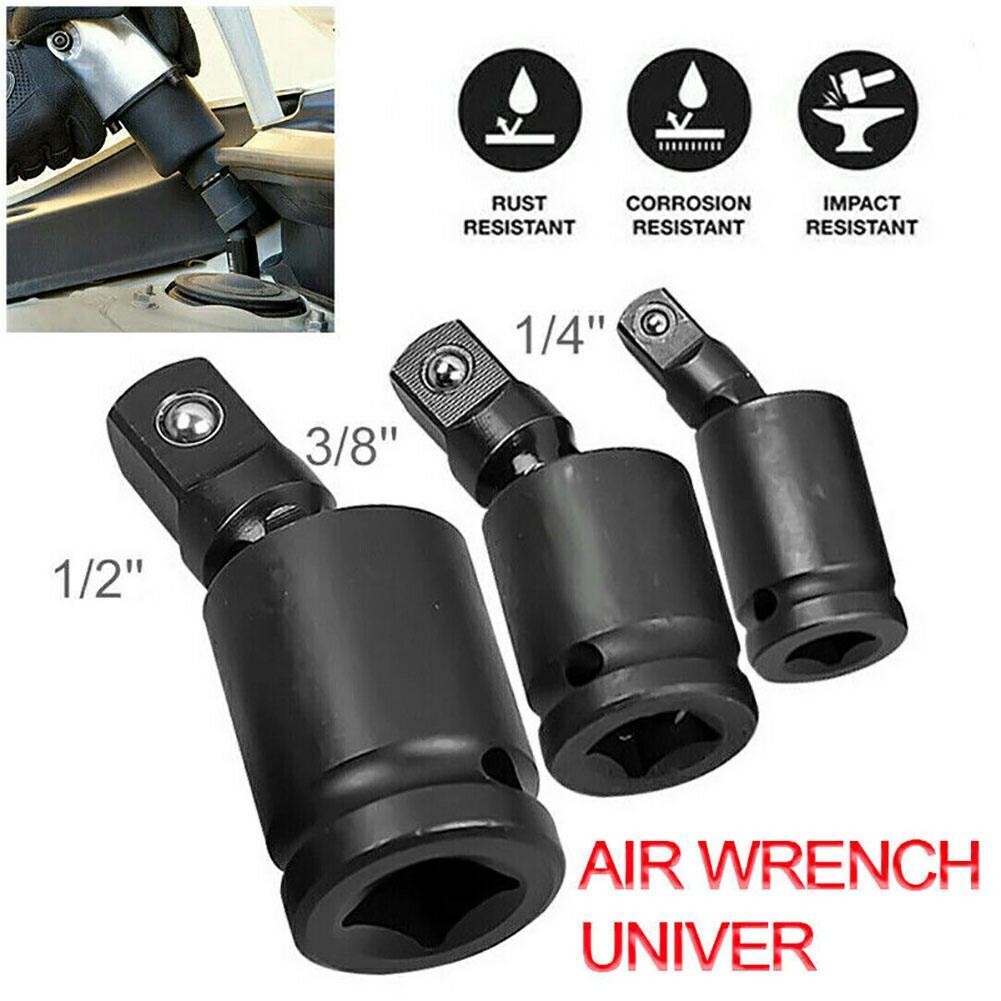 Set of 3 Universal Joint Swivel Socket Adapter Set 1/4″ 3/8″ 1/2″ Impact Joint
