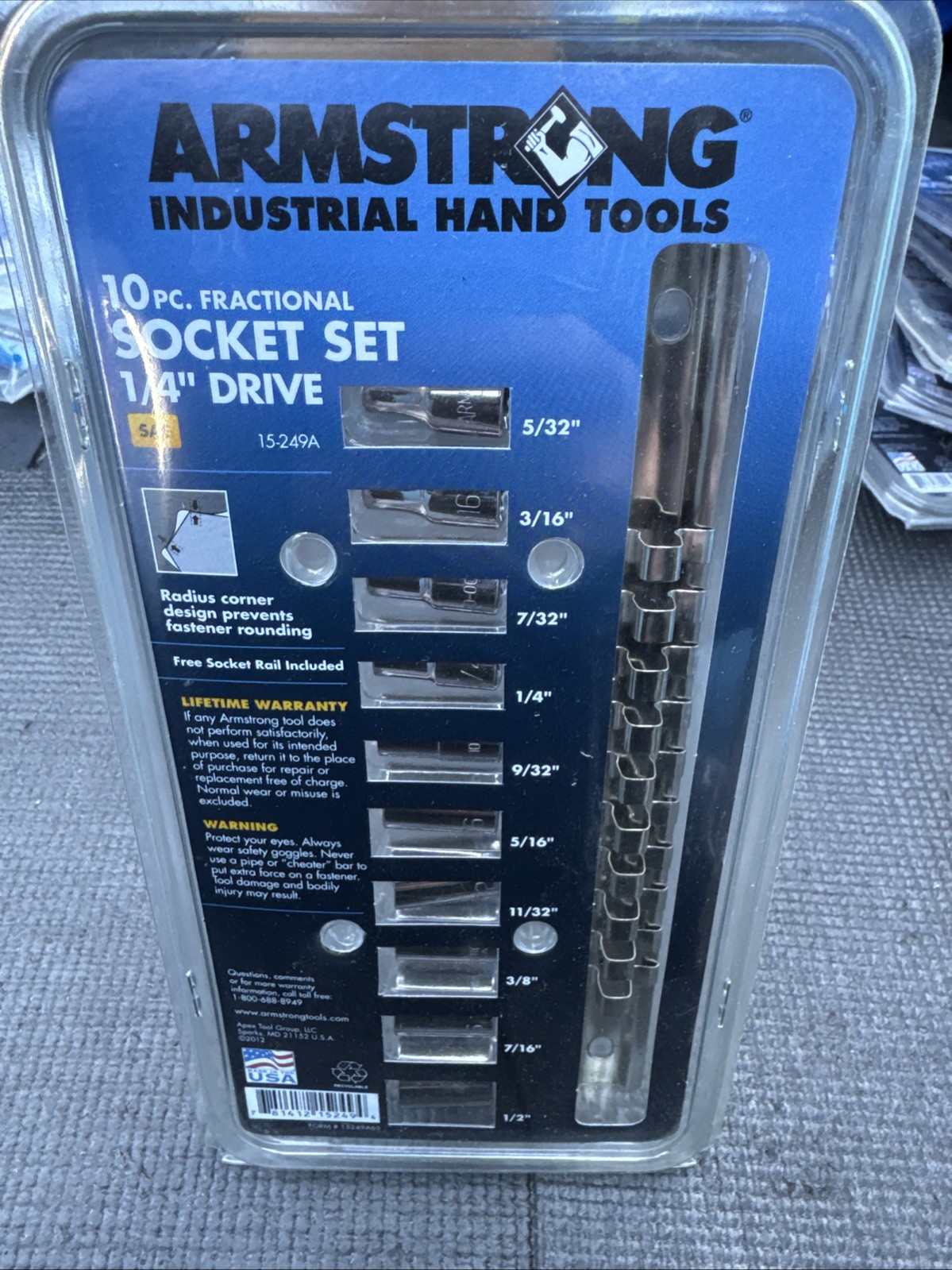 Armstrong Tools USA Nos 10pc 1/4” Drive Socket Set W Rail SAE Fractional 15-249A