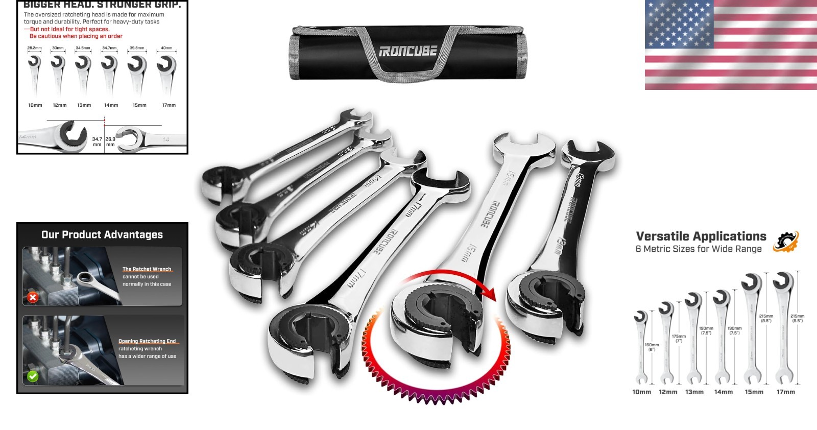 Metric Brake Line Wrench Set 10-17mm – Ratcheting Open-End Tool for Precision
