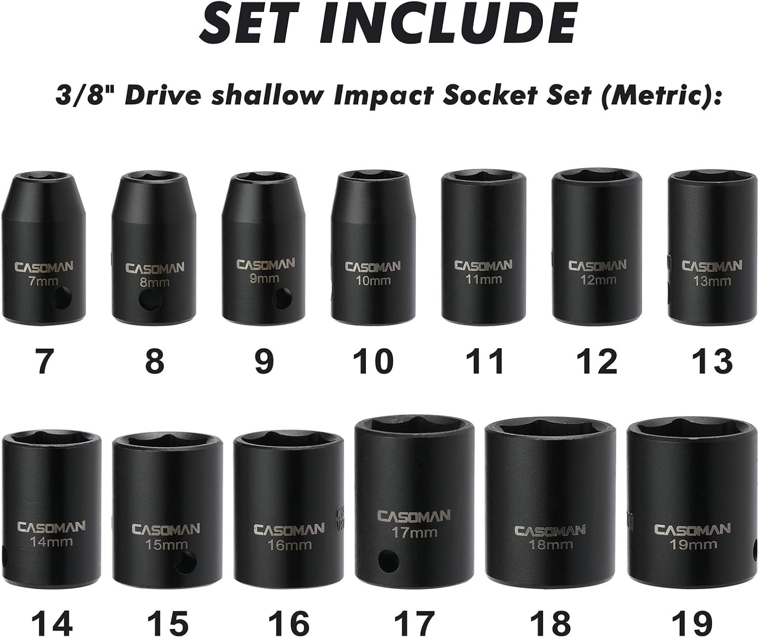 13-Piece Chrome Vanadium Socket Set with Laser Etched Markings – ANSI Compliant