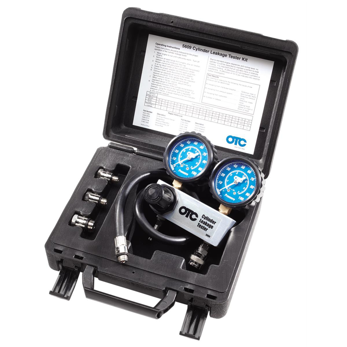OTC 5609 Cylinder Leakage Tester Kit Dual Gauges with Hose Adapters Case