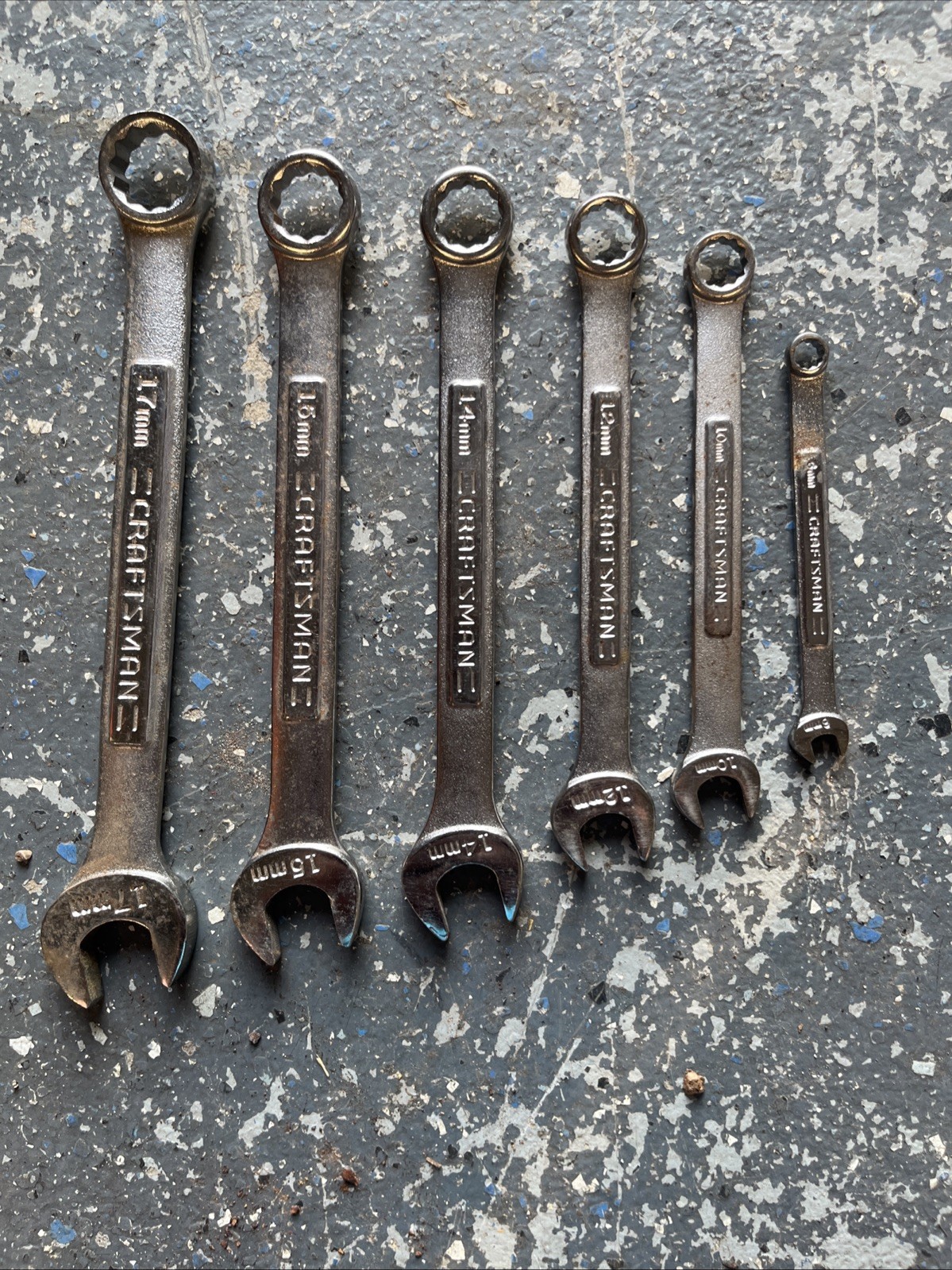 Vtg Craftsman 6 Pc Metric Combination Wrench Set 6 10 12 14 15 17 MM -VA- Series
