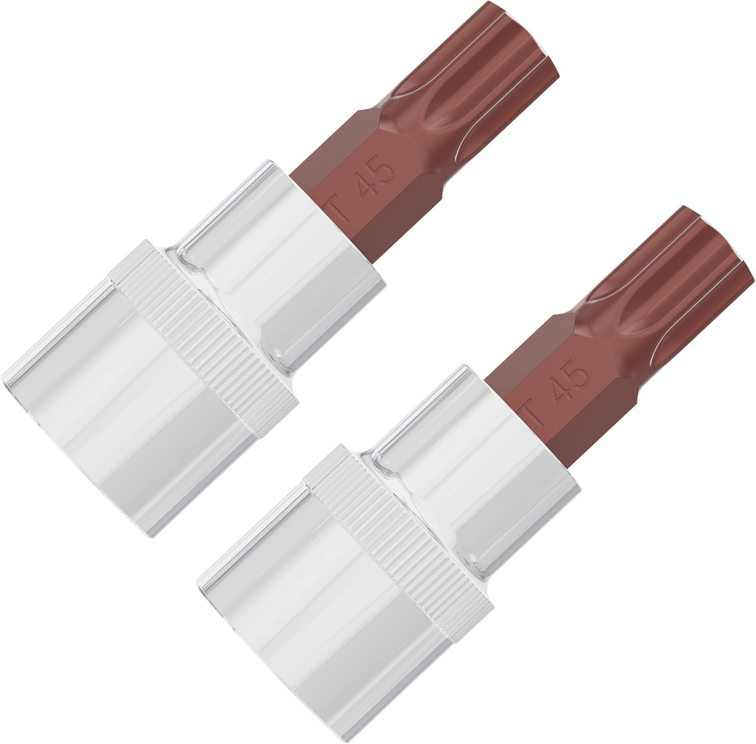 2PCS 3/8″ Drive T45 Torx Bit Socket, S2 Steel Bits, T45, Silver, Dark Red