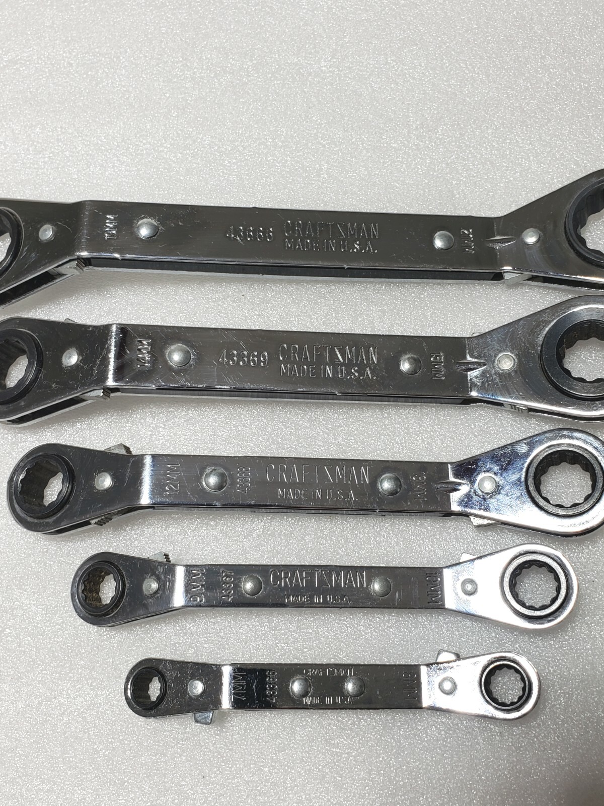 5 Pcs.- Craftsman Metric 12 Pt. Offset Box End Ratcheting Wrench Set 7mm. – 21mm
