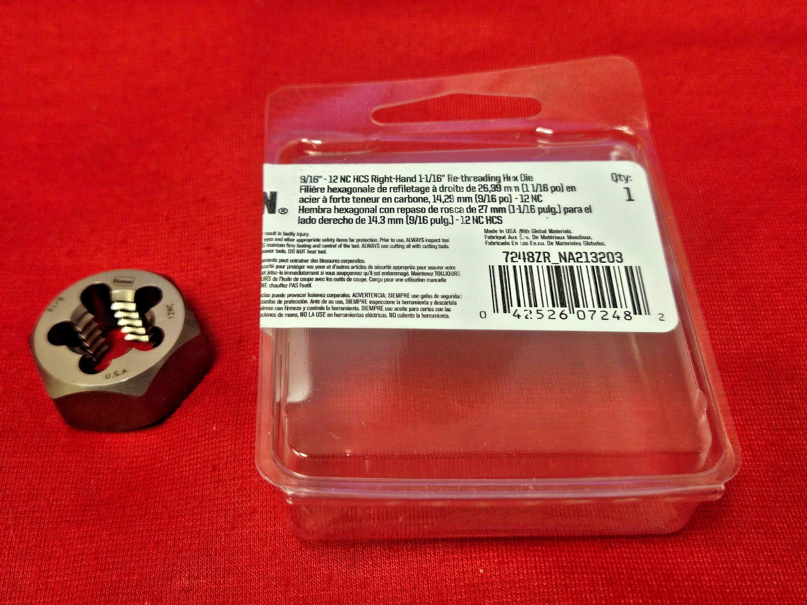 7248 ZR 9/16-12 X 1-1/16″ NC Hex Die Irwin Hanson Carbon Steel USA Rethreading