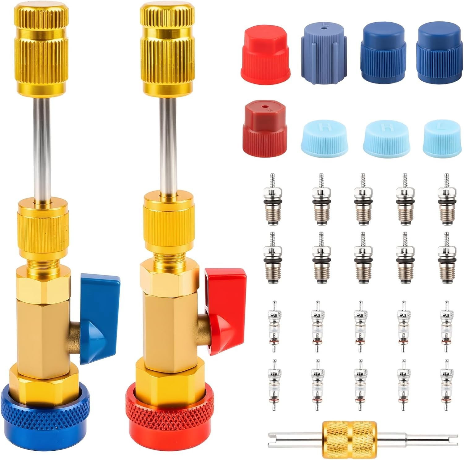 R134A Valve Core Quick Remover Installer Tool Set – 31PCS AC High Low Pressur…