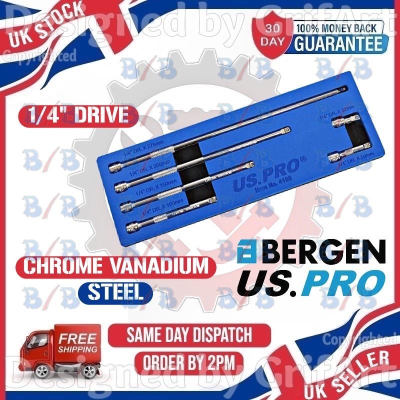 USPRO 6PC 1/4″ INCH DRIVE WOBBLE EXTENSION BAR SET EXTRA LONG WRENCH SOCKET TOOL