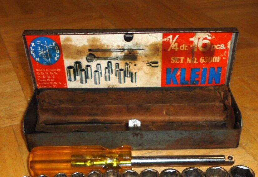 KLEIN TOOLS 16 PIECE 1/4 DRIVE GENERAL SERVICE SET 7 IN CASE 65001 VINTAGE 60’S