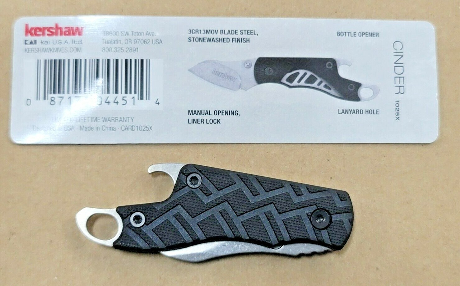 Kershaw Cinder Mini Pocket Knife w/Thumb Stud, Liner Lock & Bottle Opener #1025X