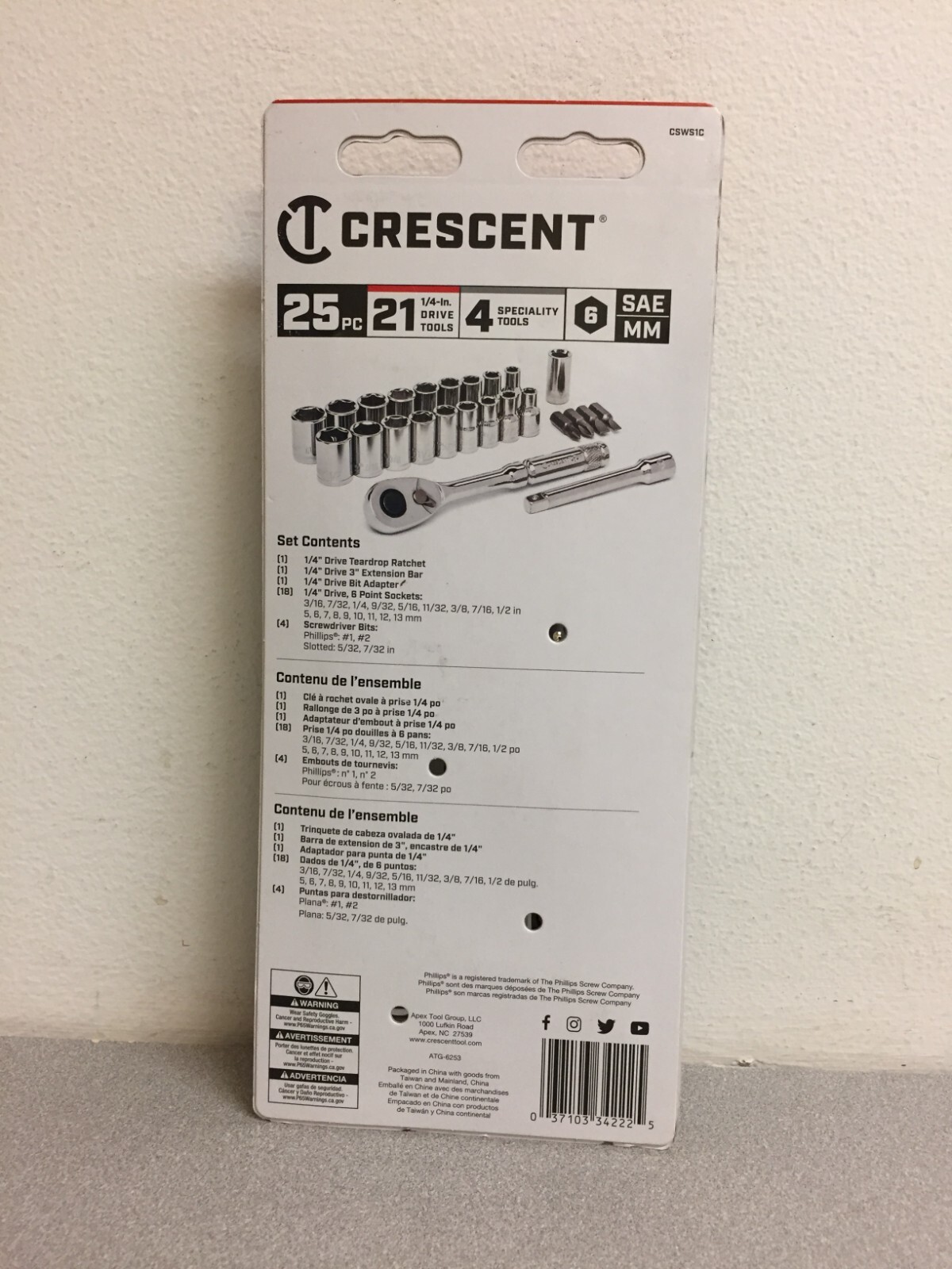 Crescent 1/4 in. X 1/4 in. drive Metric and SAE 6 Point Socket Wrench Set 25 pc