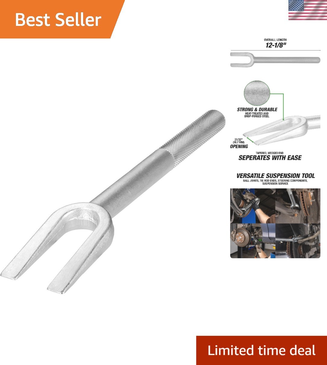 Versatile Heavy-Duty 15/16 Inch Ball Joint Separator for Easy Tie Rod Removal