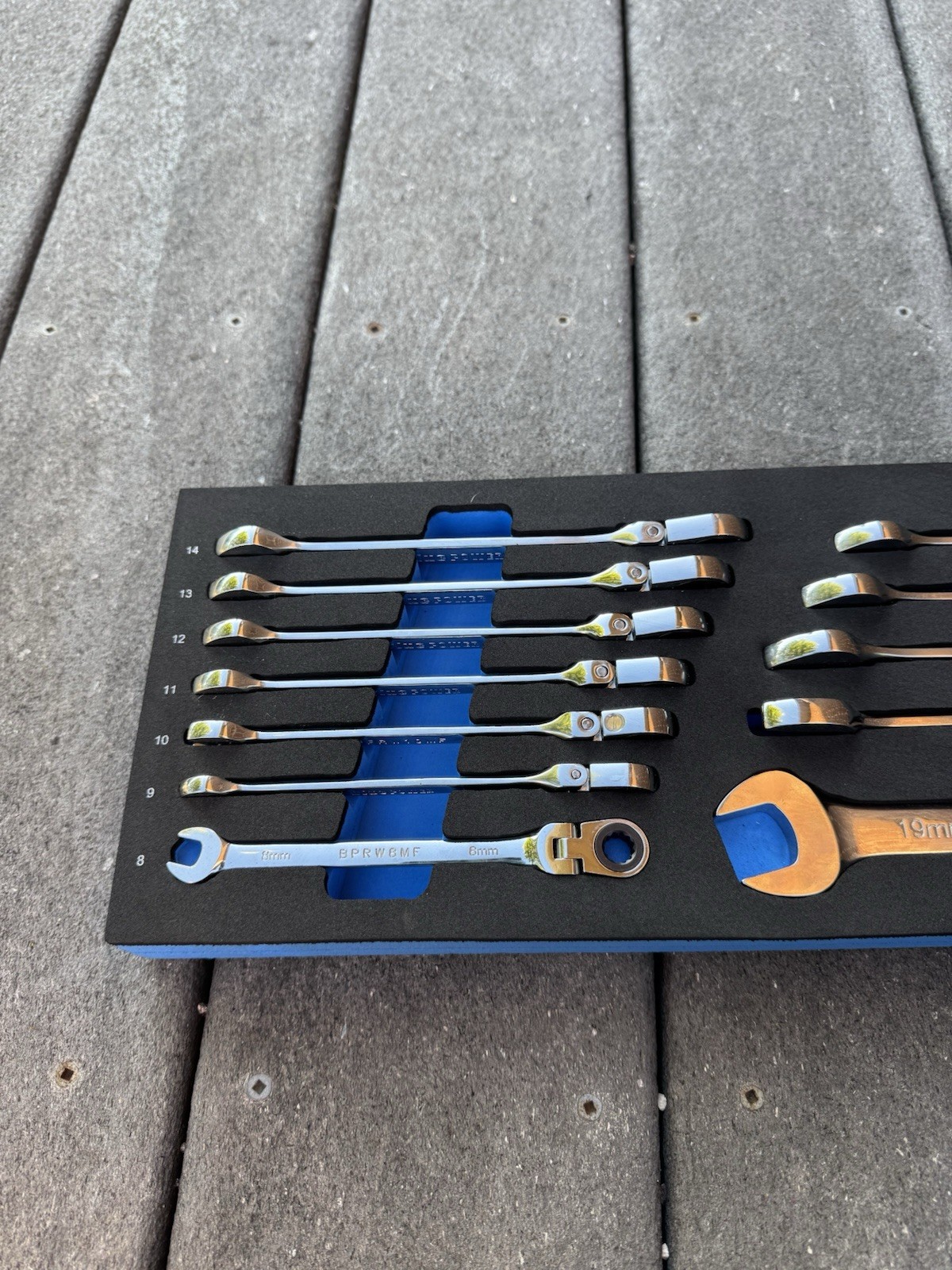 New Cornwell BluePower BPRW12MFST – 12 Pc Metric Ratcheting Flex Head Wrench Set