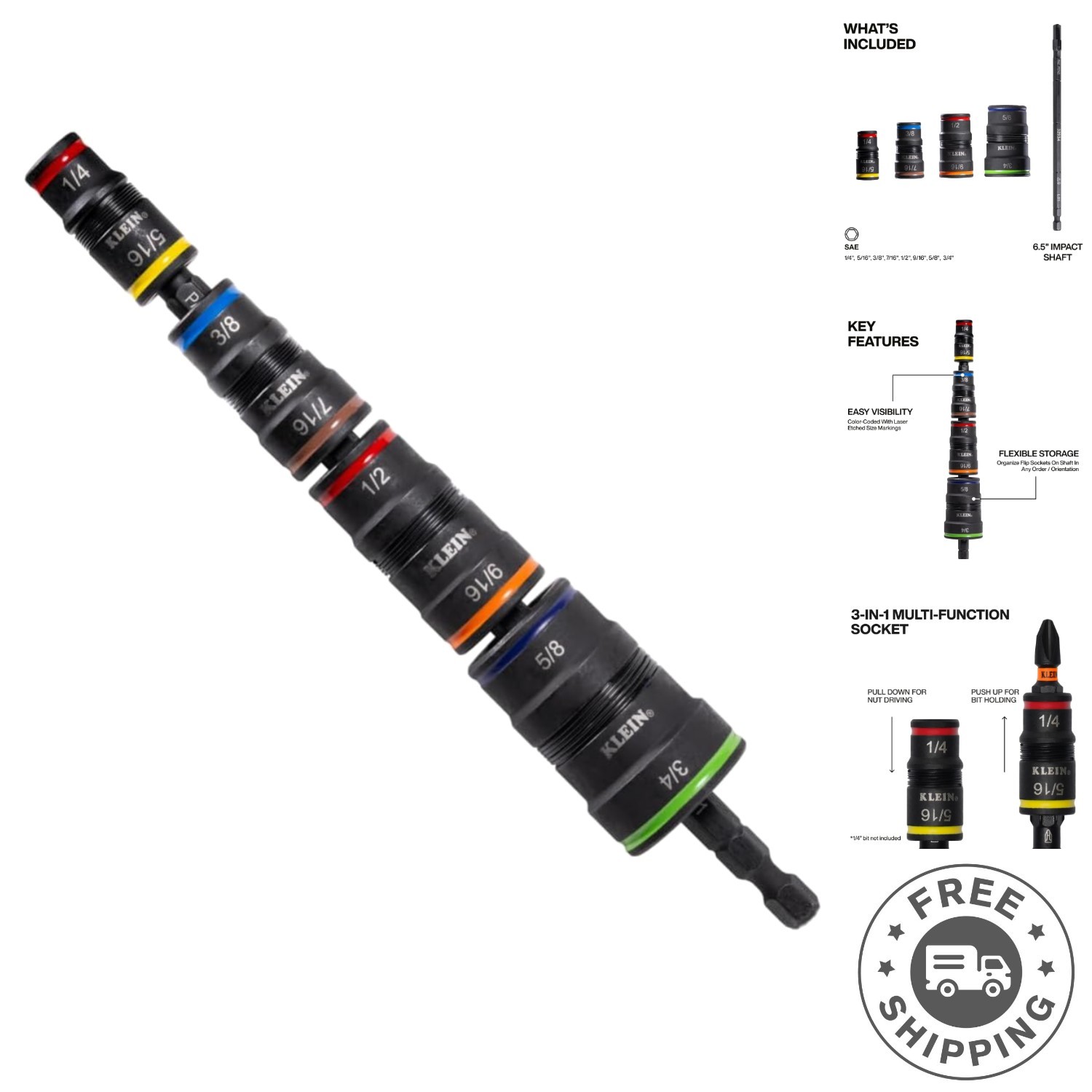 Versatile 9-Piece Impact Rated Flip Socket Set with Powerful Rare-Earth Magnet