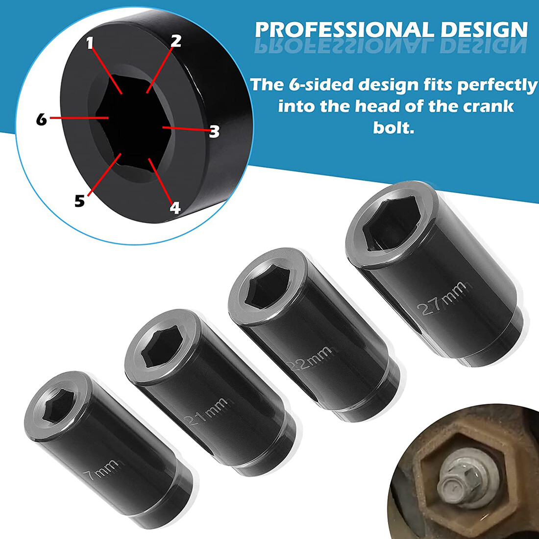 Crank Bolt Socket Set 17/21/22/27MM Harmonic Balancer Socket Set 1/2 Inch Drive