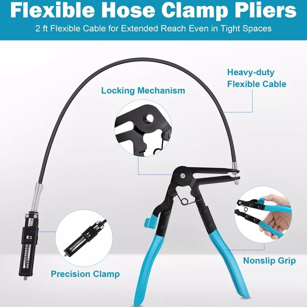 Automotive Flexible Hose Clamp Clip Pliers Kit Swivel Jaw Flat Angled Band Tool