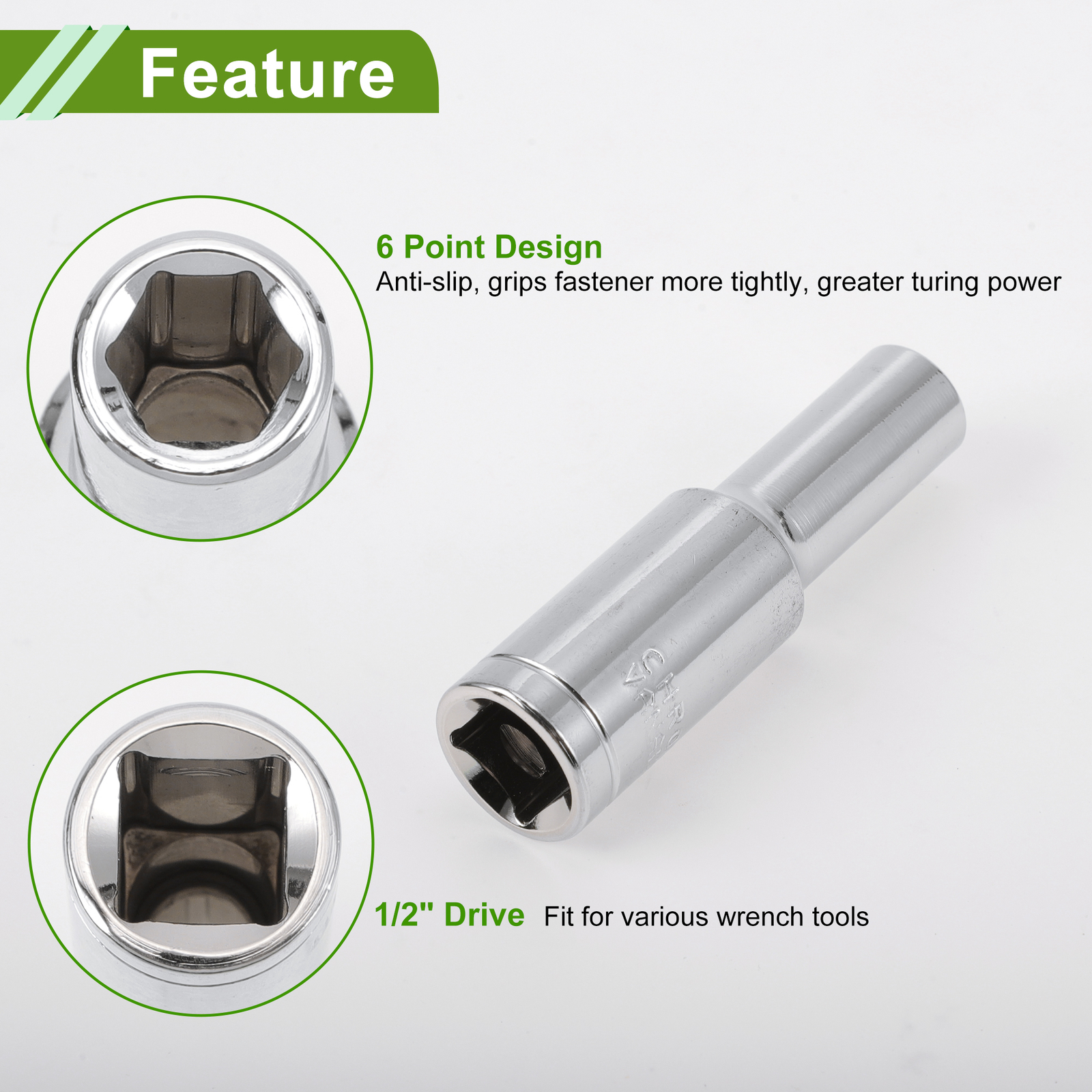 Universal 1/2 Inch Drive Impact Socket 10mm 6 Point Chrome Vanadium Steel 78mm