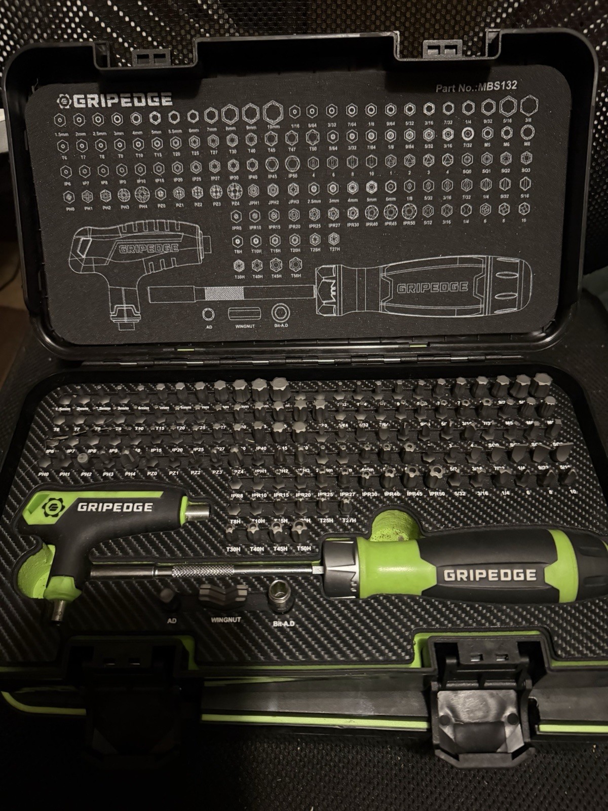 GRIPEDGE 62pc Hex And Torx Set With Master Bit Set