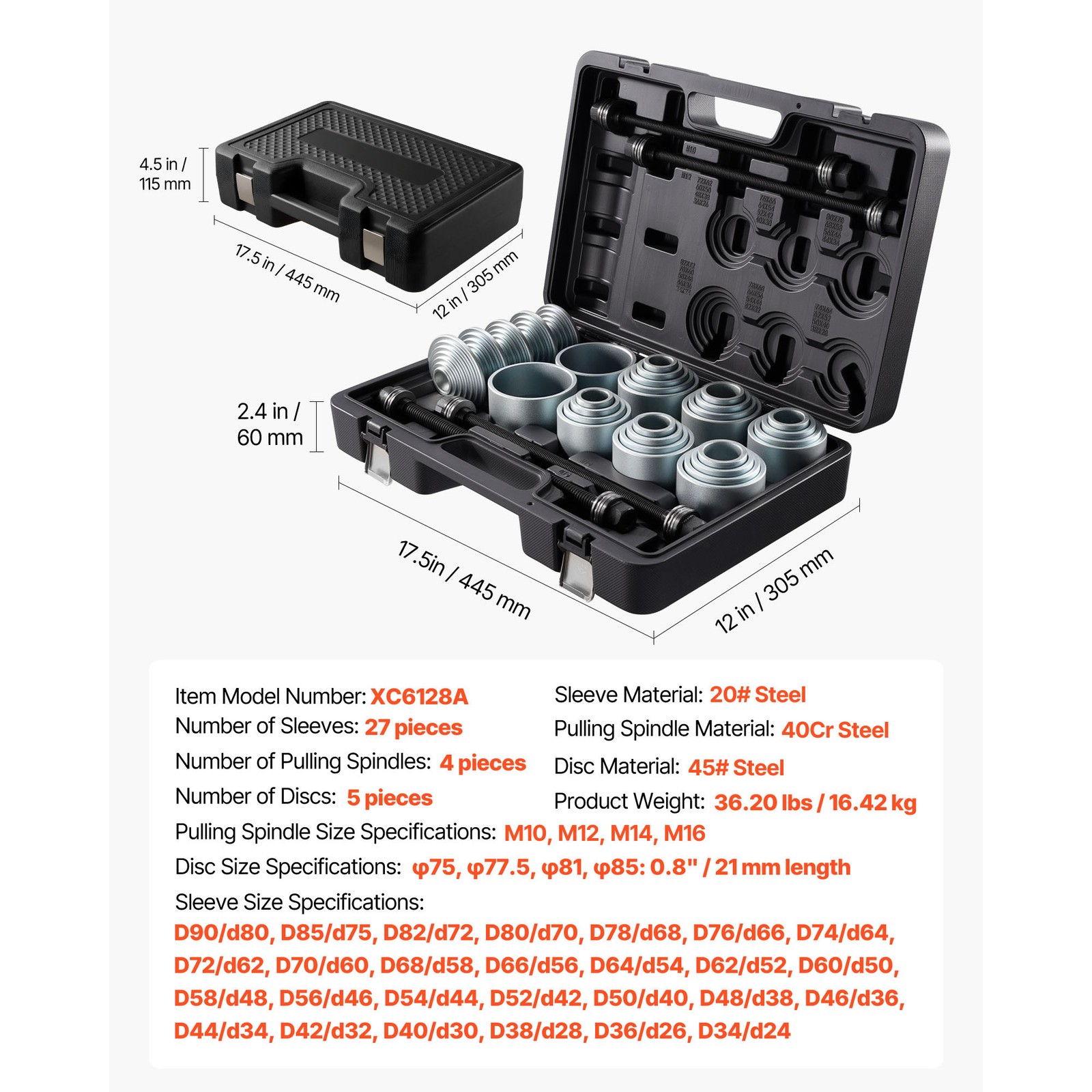 Uimoso 36 PCS Pull & Press Sleeve Kit for Bush Bearing Removal and Installation