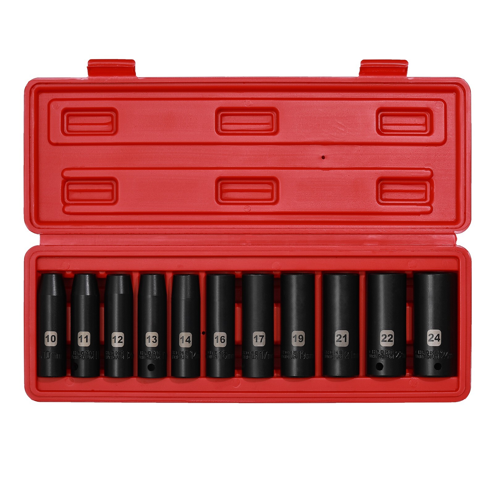 11 Pieces 1/2-Inch Drive Deep Metric Impact Socket Set, 6-Point, 10mm – 24mm