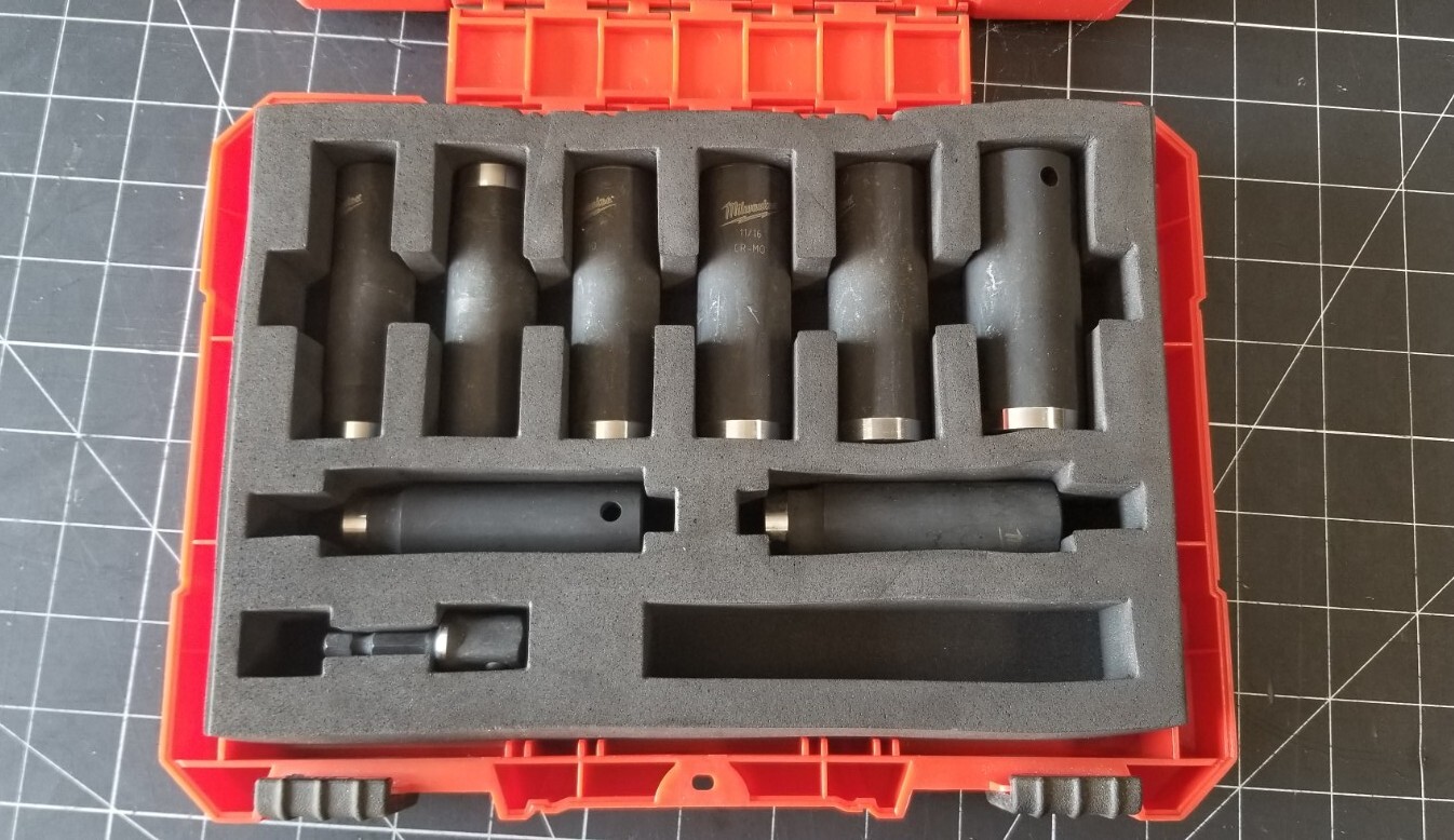 Milwaukee 8Pc Deep Socket Set Cr-M0 1/2″ 7/8″ 3/8″ 3/4″ 5/8″ 9/16″ 11/16″ 7/16″