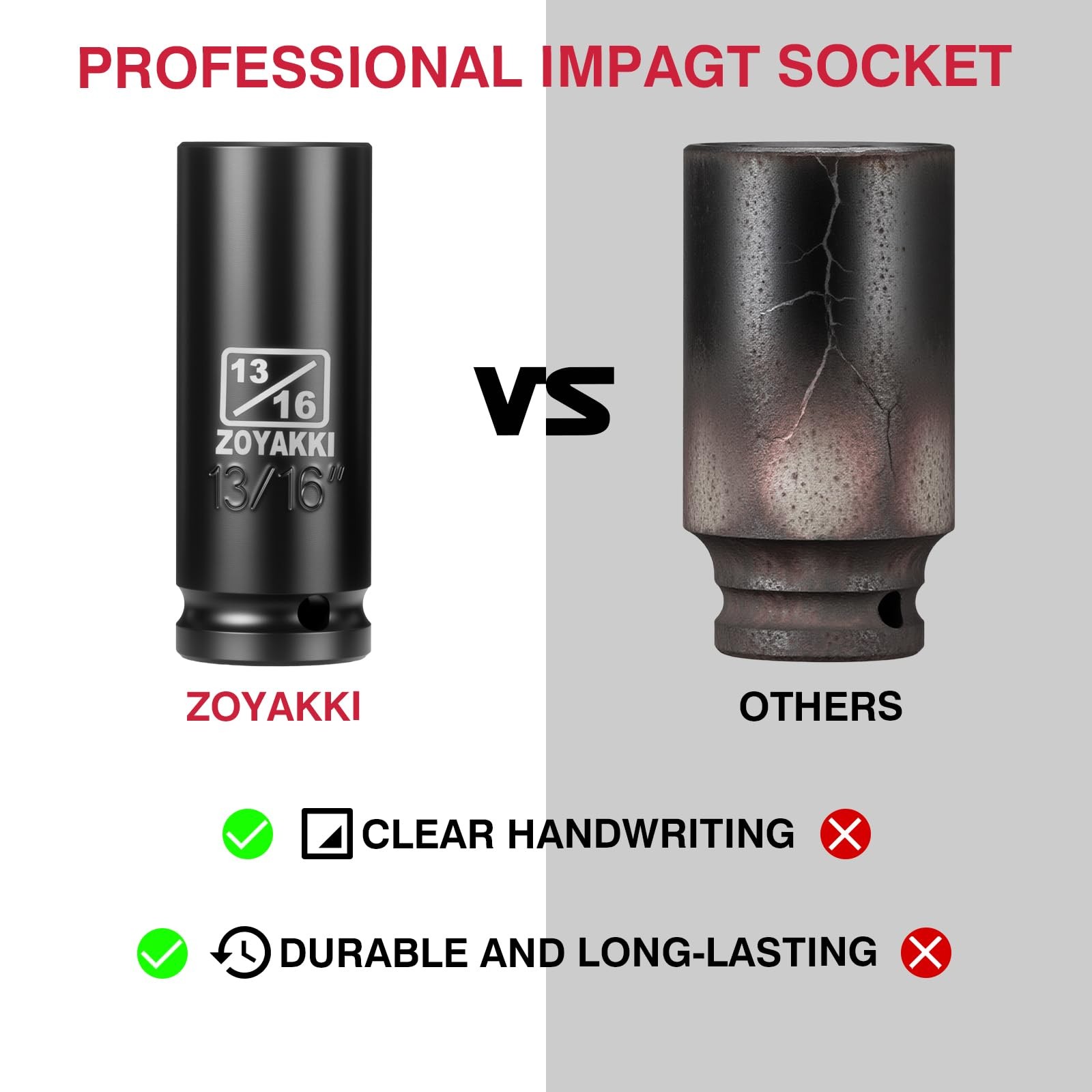 ZOYAKKI 6-Point 1/2-Inch Drive Deep Impact Socket- 13/16″ (SAE), 13/16″in.