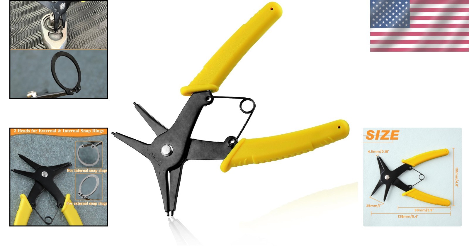 Ergonomic 2 in 1 Circlip Pliers for Effortless Installation: 10-40mm Size