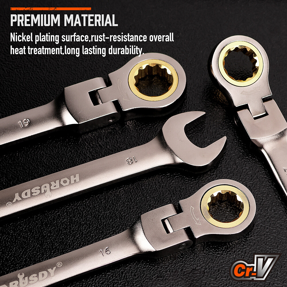 12PCS Ratcheting Wrench Set Flexible Head 8-19mm Metric Spanner Tool Combination