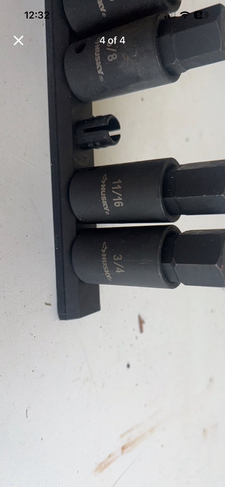 Black Husky hex bit socket set has 7/16, 1/2, 9/16, 5/8, 11/16, and 3/4 inch