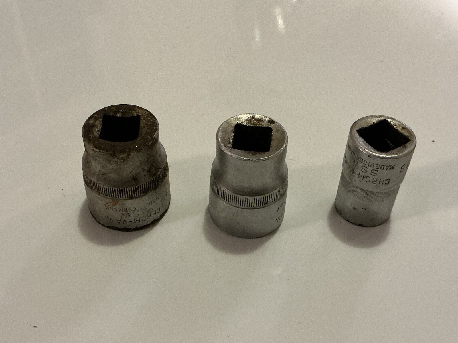 Vintage Rheidco Metabo 5/16 , 7/16 & 1/2 BSW sockets made in Germany tools