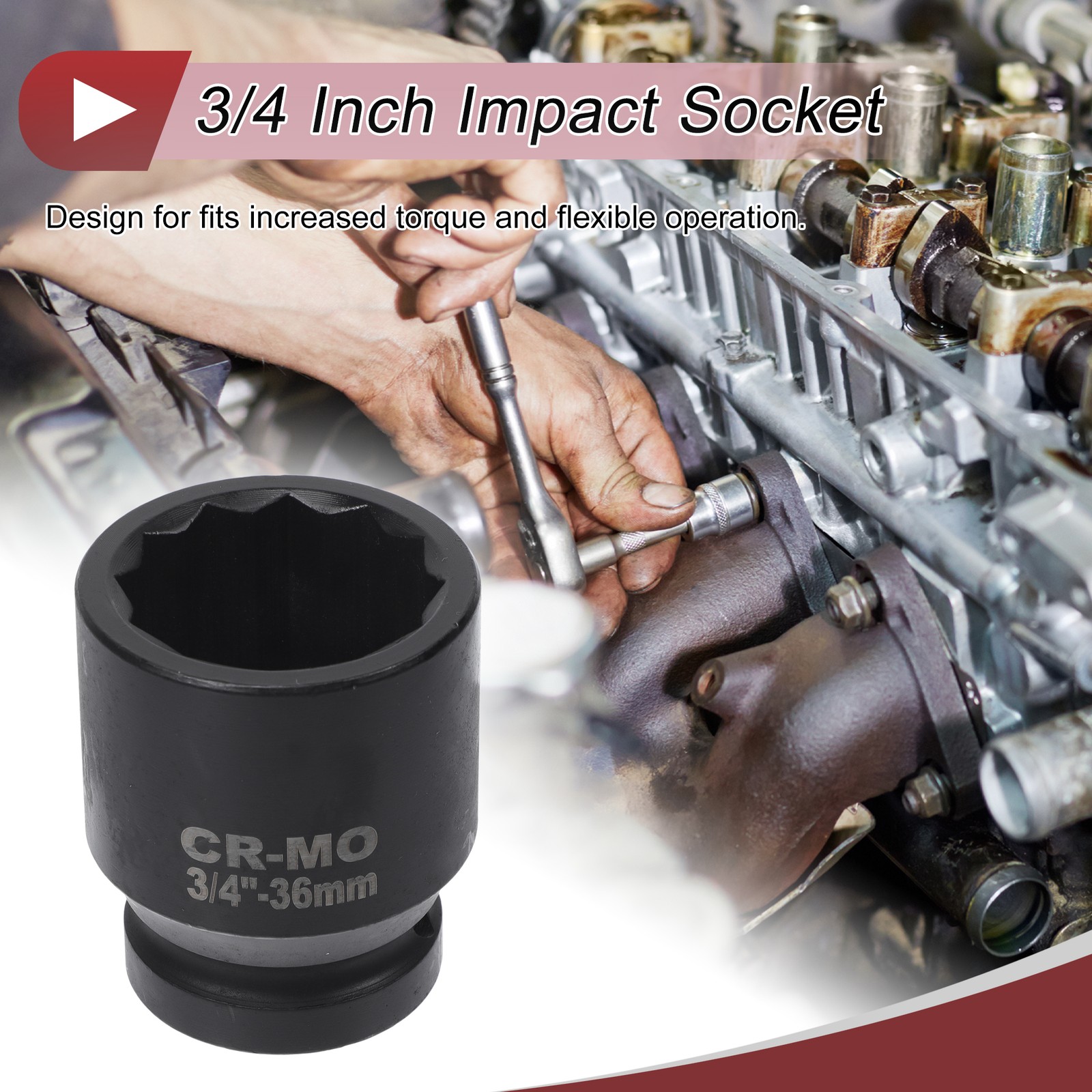 Universal 3/4 Inch Drive Impact Socket 36mm 12 Point High Carbon Steel 1 Pcs