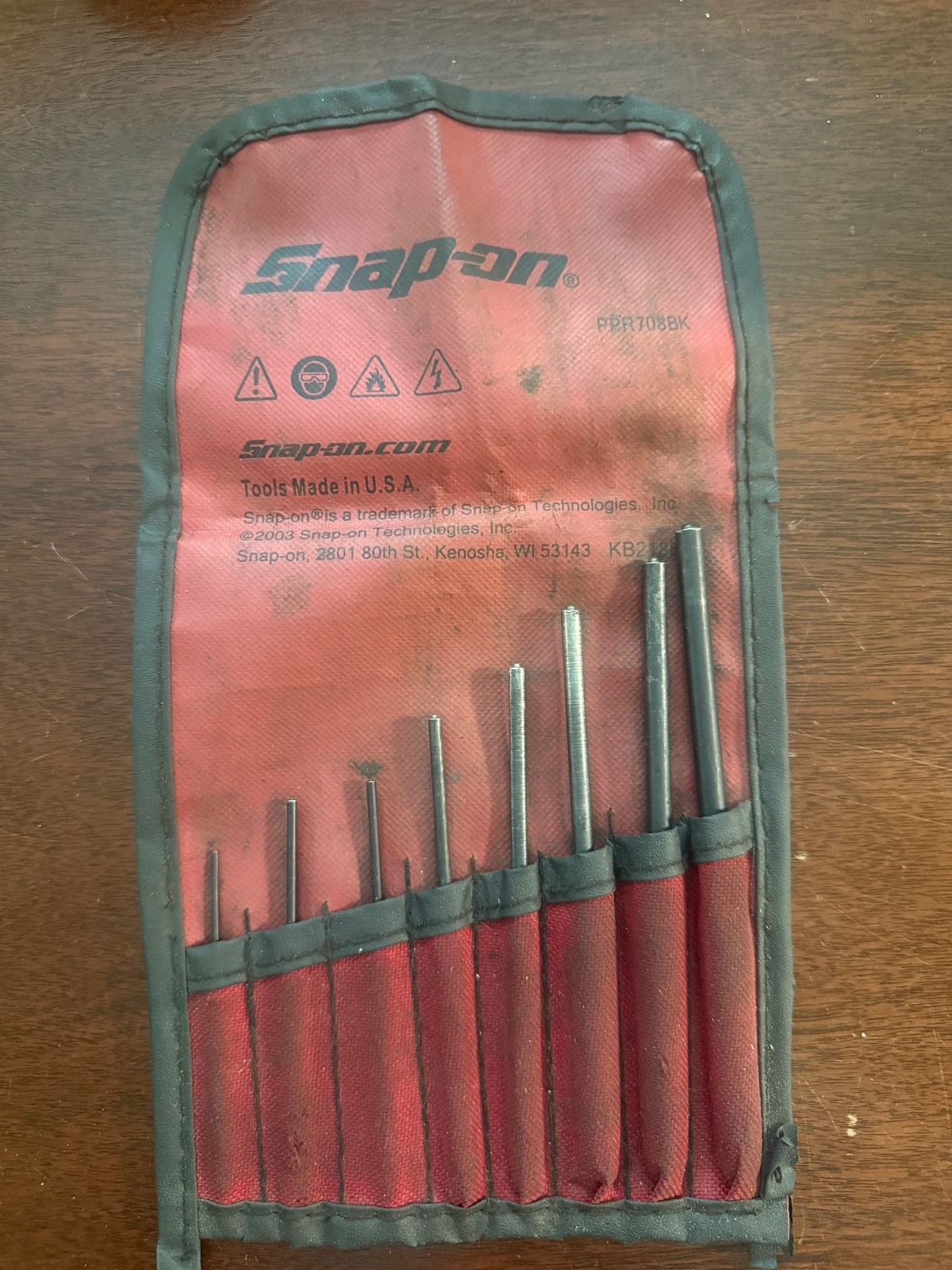 Snap-on Tools 8-Piece Roll Pin Punch Set PPR708BK and Red Pouch