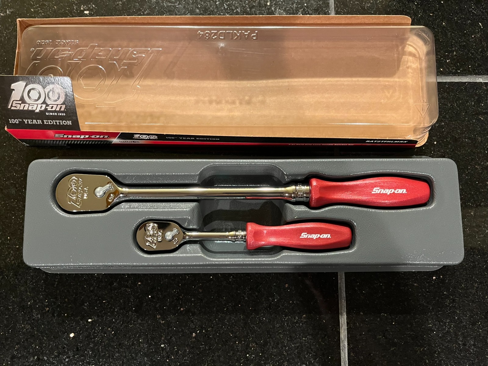 Snap-On 2 pc Hard Grip Long Handle Ratchet Set – 100th Year Edition RAT2TFHLMRX
