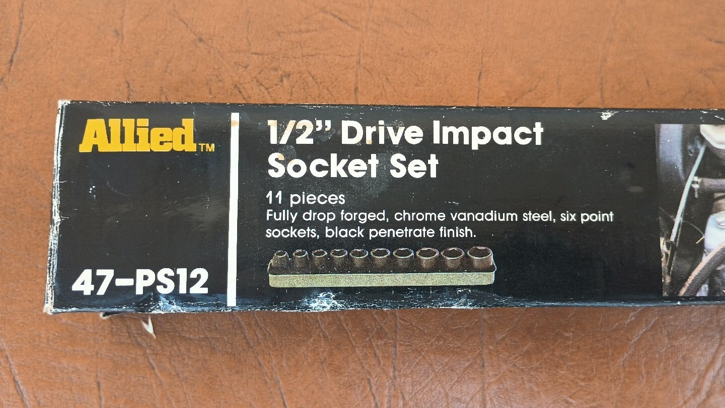 NOS Allied 1/2″ Drive SAE Impact Socket Set 11 Pieces in Metal Case 47-PS12