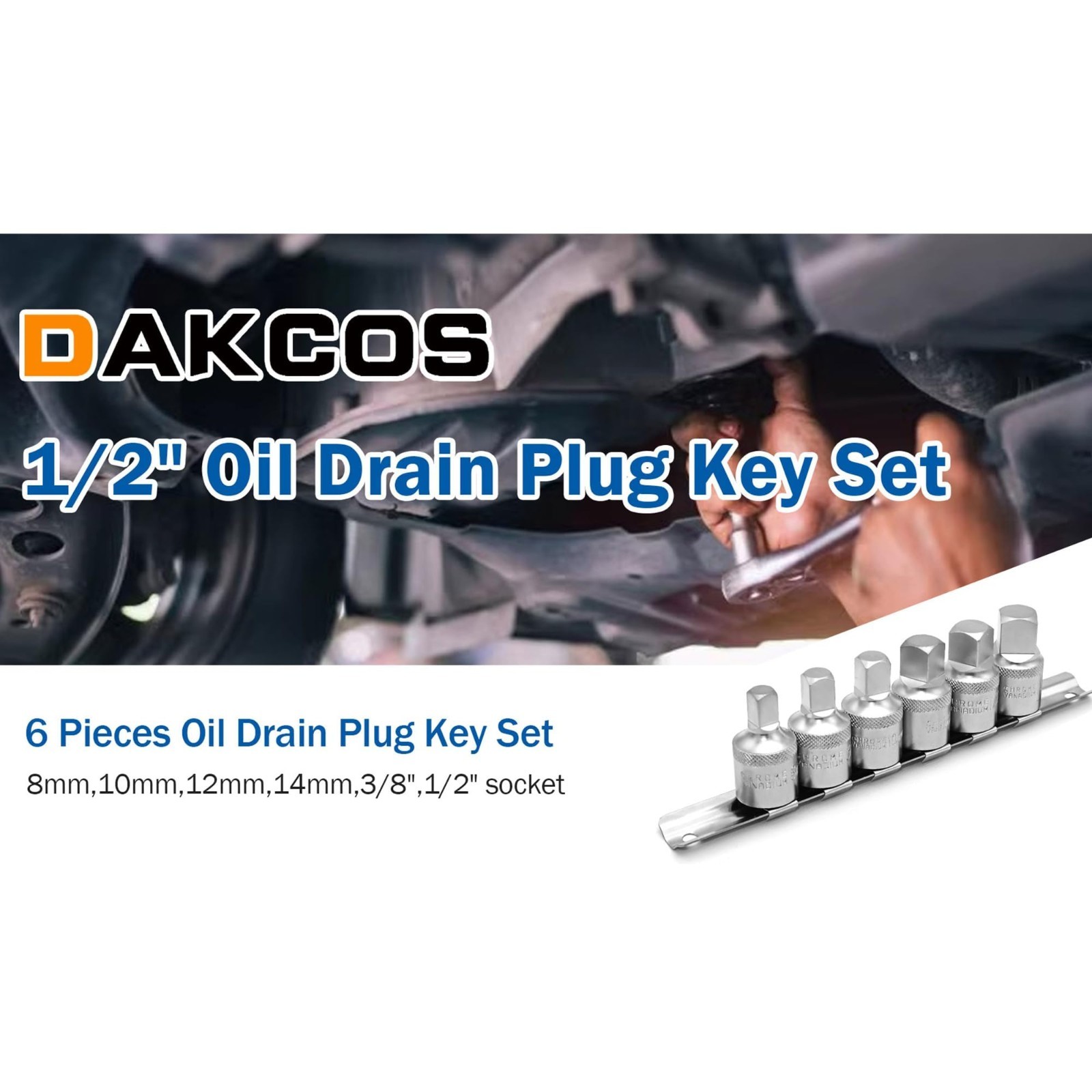Oil Drain Plug Key Set – 6 Pcs Metric Socket Set 8mm/10mm/12mm/14mm, 1/2″ Drive