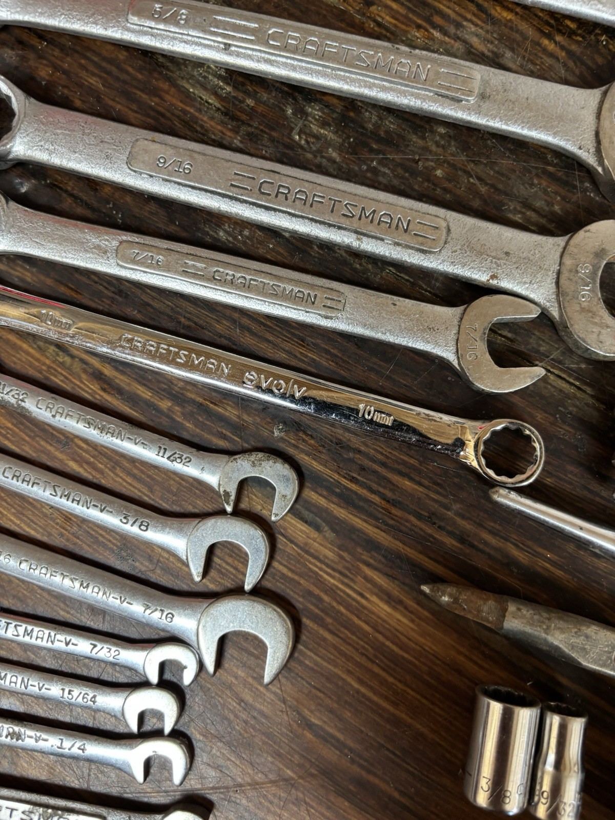 Lot Of 28 Craftsman assorted Wrenches, sockets and extras