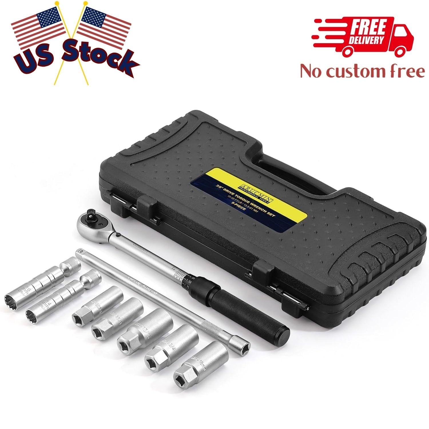 9-Piece Magnetic Spark Plug Socket Set with 3/8 Inch Drive Torque Wrench,…