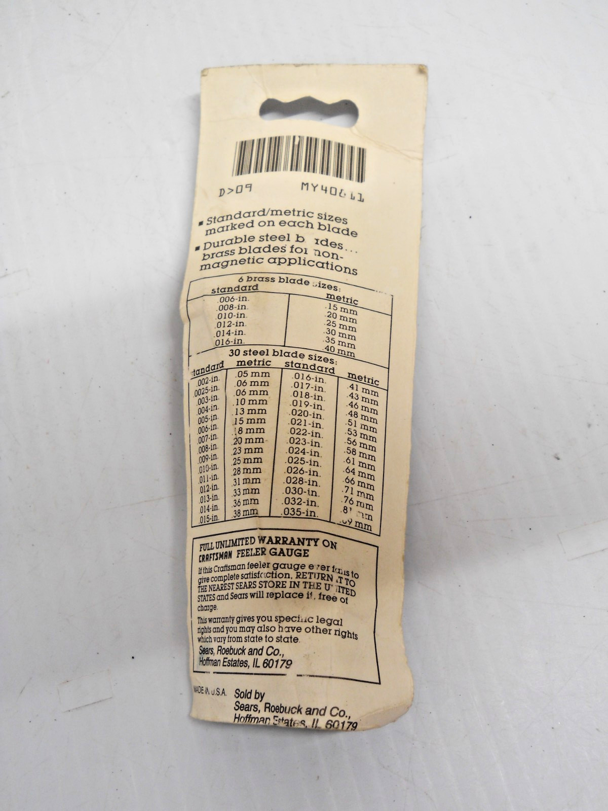 Craftsman 36 Blade Feeler Gauge No. 940811 Electronic Ignition Gap Measure NEW