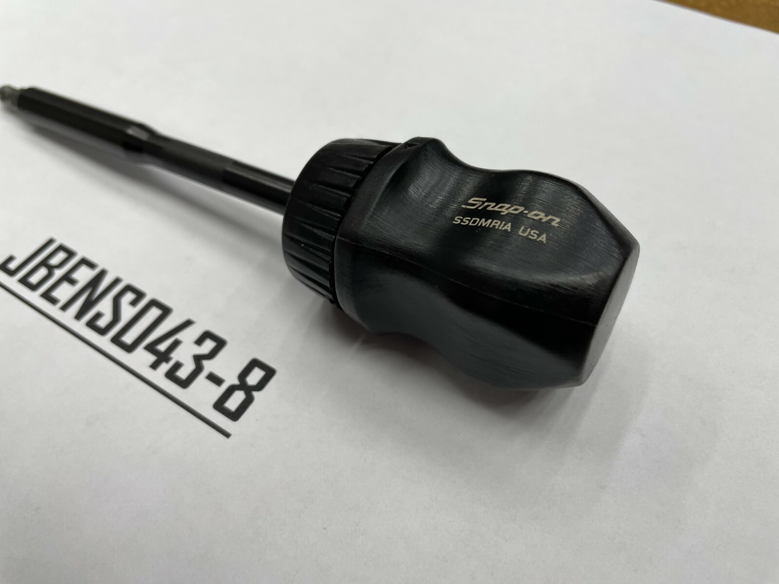 Snap-on Tools NEW RARE BLACK Stubby Hard Grip Long Shaft Ratcheting Screwdriver