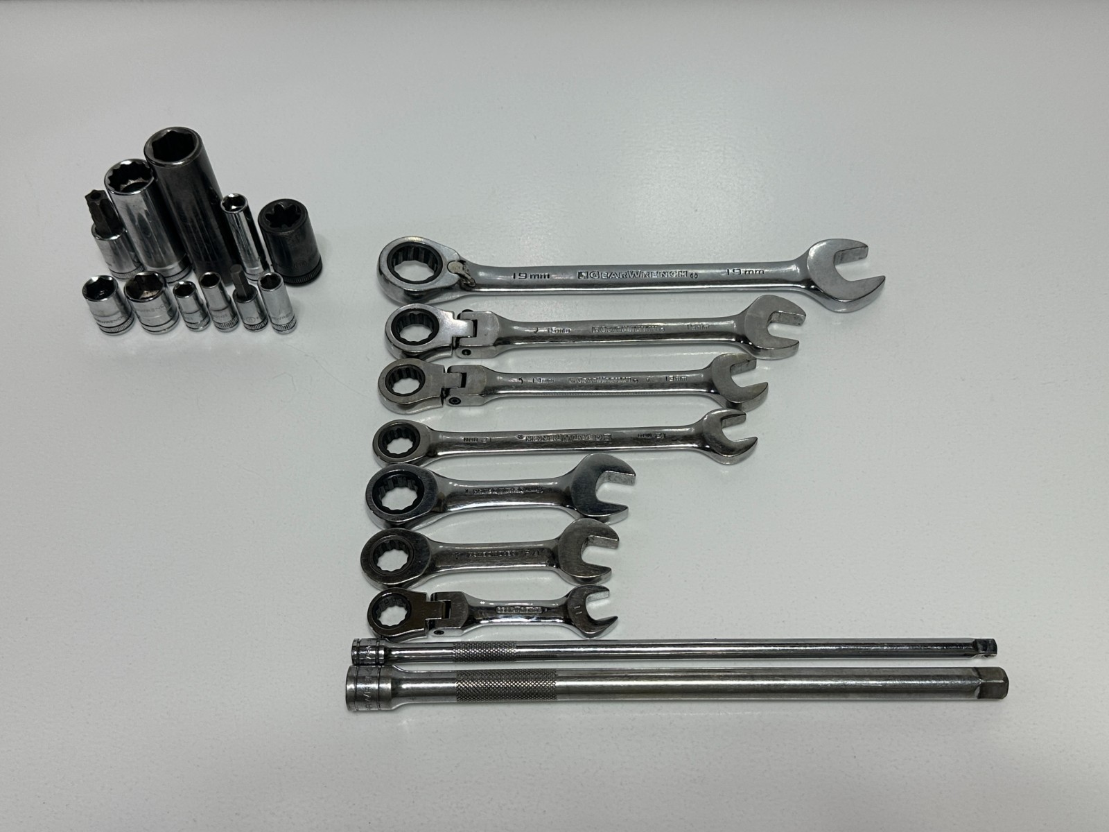 GearWrench Tools 20pc Wrench Socket Extension Mixed lot, Metric SAE, Flex, Torx+