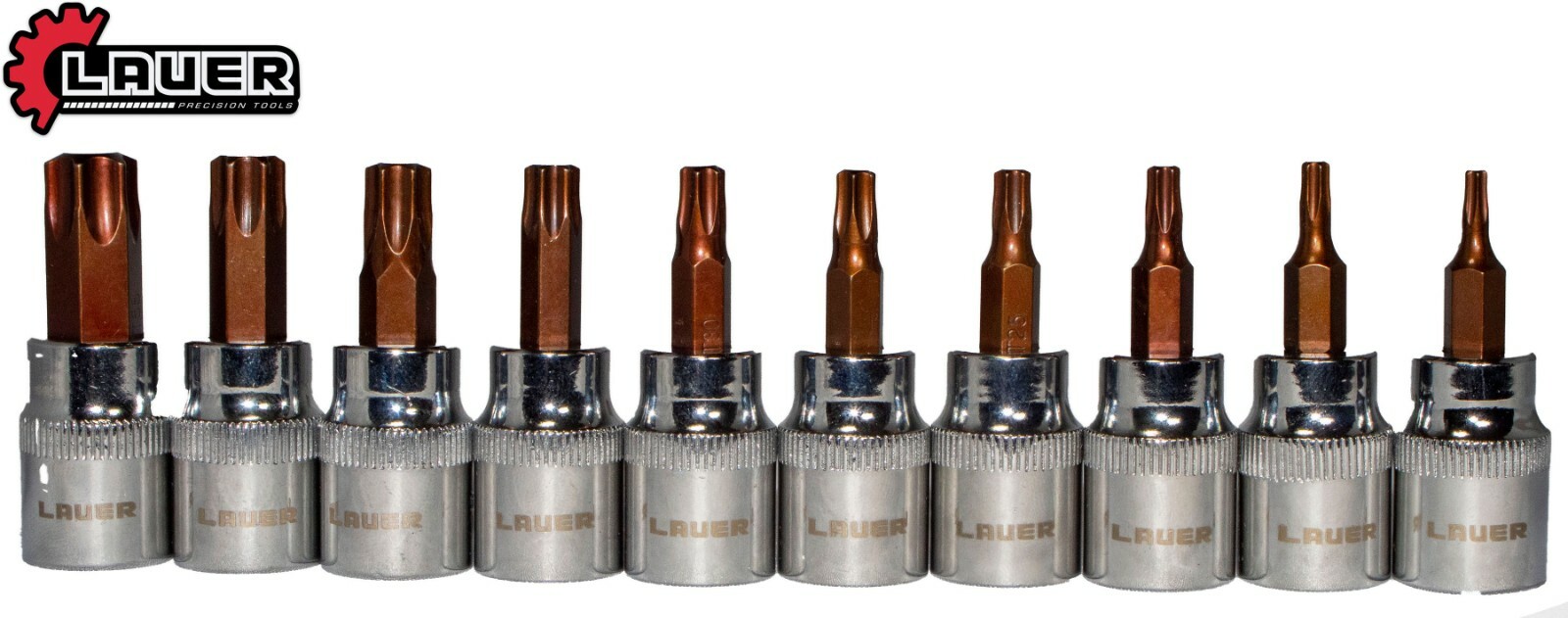 Lauer 3/8″ Drive Torx Socket Set 10pc T10 T15 T20 T25 T27 T30 T40 T45 T50 T55