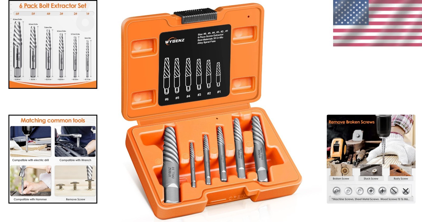Efficient Spiral Flute 6-Pc Screw Extractor Set – Perfect Gift for DIYers