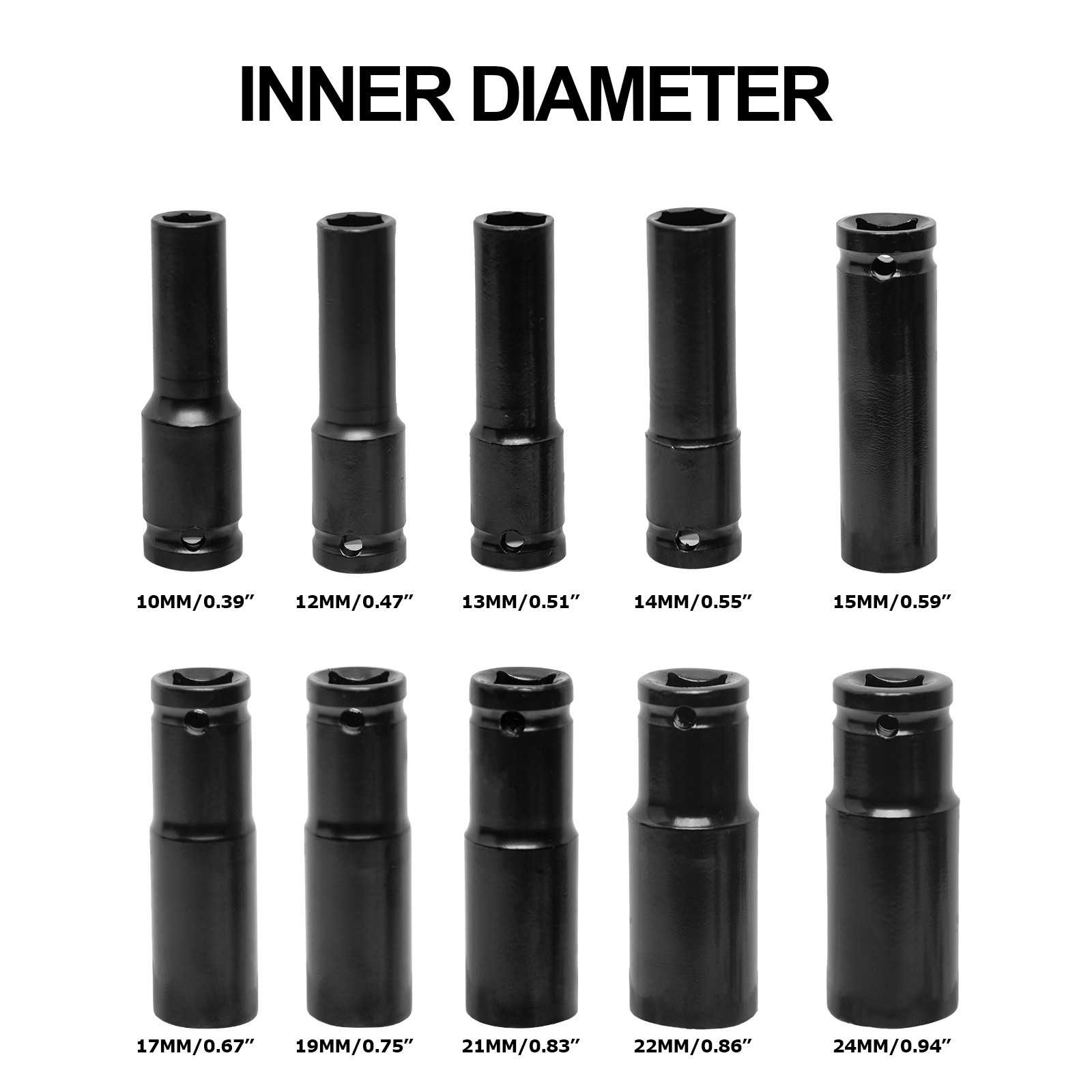 10pcs Metric Deep Impact Socket 1/2″ Drive 10mm-24mm 6 Point Sockets w/ Case-Set