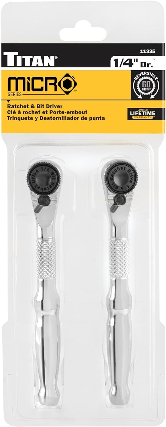 TITAN 11335 – 2pc 1/4in Drive Micro Ratchet And Ratcheting Bit Driver Sets