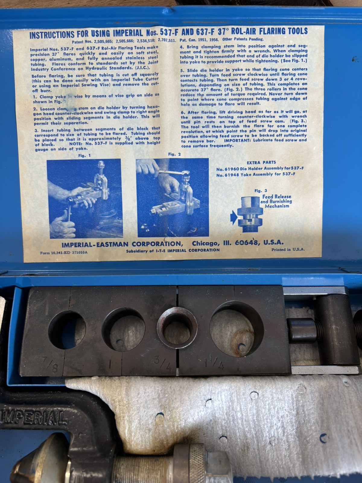 2 Pc. Imperial Chicago 537-F 3/4 in, 7/8 in, 1 in, & 1 1/4 Rol Air Flaring Tool