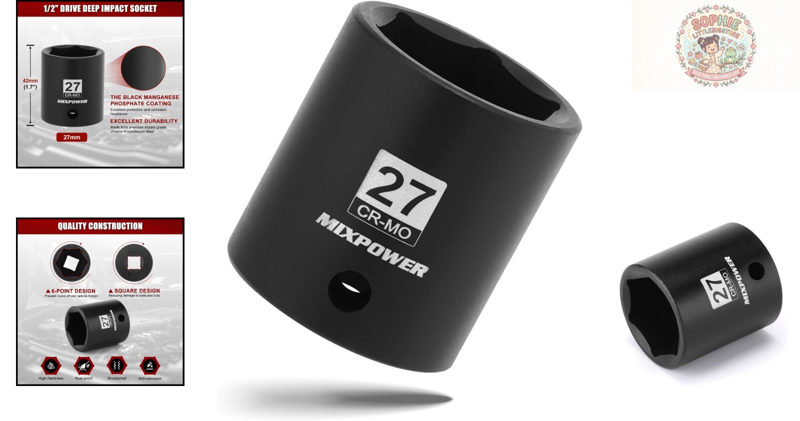 Professional 27mm Chrome Molybdenum 1/2″ Drive Shallow Socket for Impact Drivers