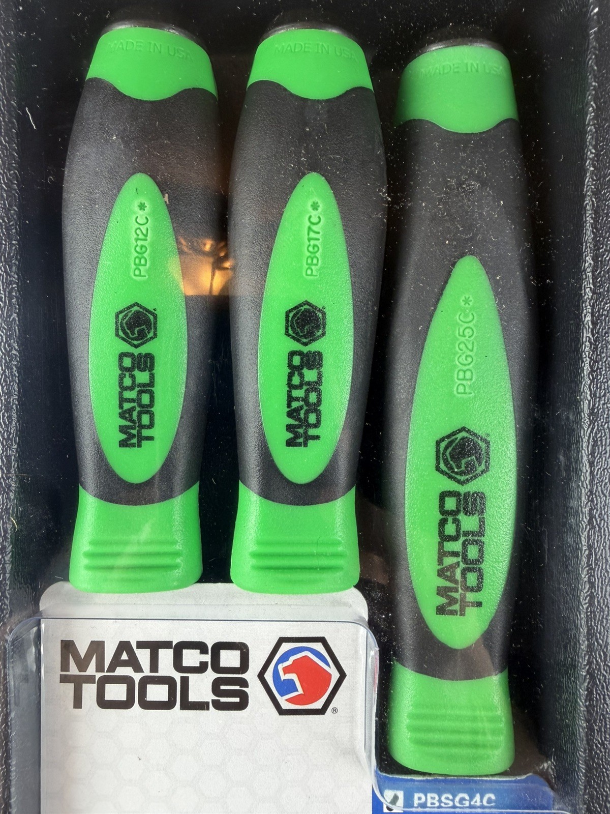 NEW Matco Tools Pry Bar Set 4-Piece Curved Tip Strike Handle (Green) PBSG4C